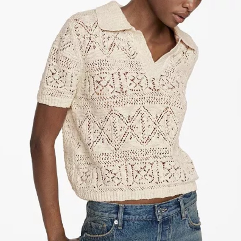 Falls Creek Crochet Knit Polo Top 100% Cotton